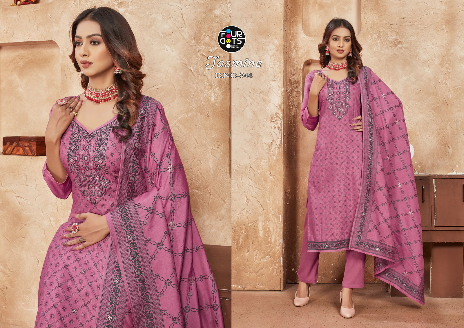 Jasmine By Four Dots Pure Muslin Jacquard Designer Salwar Kameez Wholesale Market In Surat
